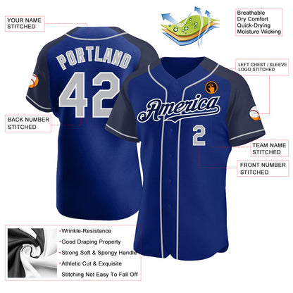 Custom Royal Gray-Navy Authentic Raglan Sleeves Baseball Jersey - Sky-Custom