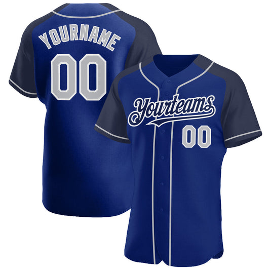 Custom Royal Gray-Navy Authentic Raglan Sleeves Baseball Jersey - Sky-Custom