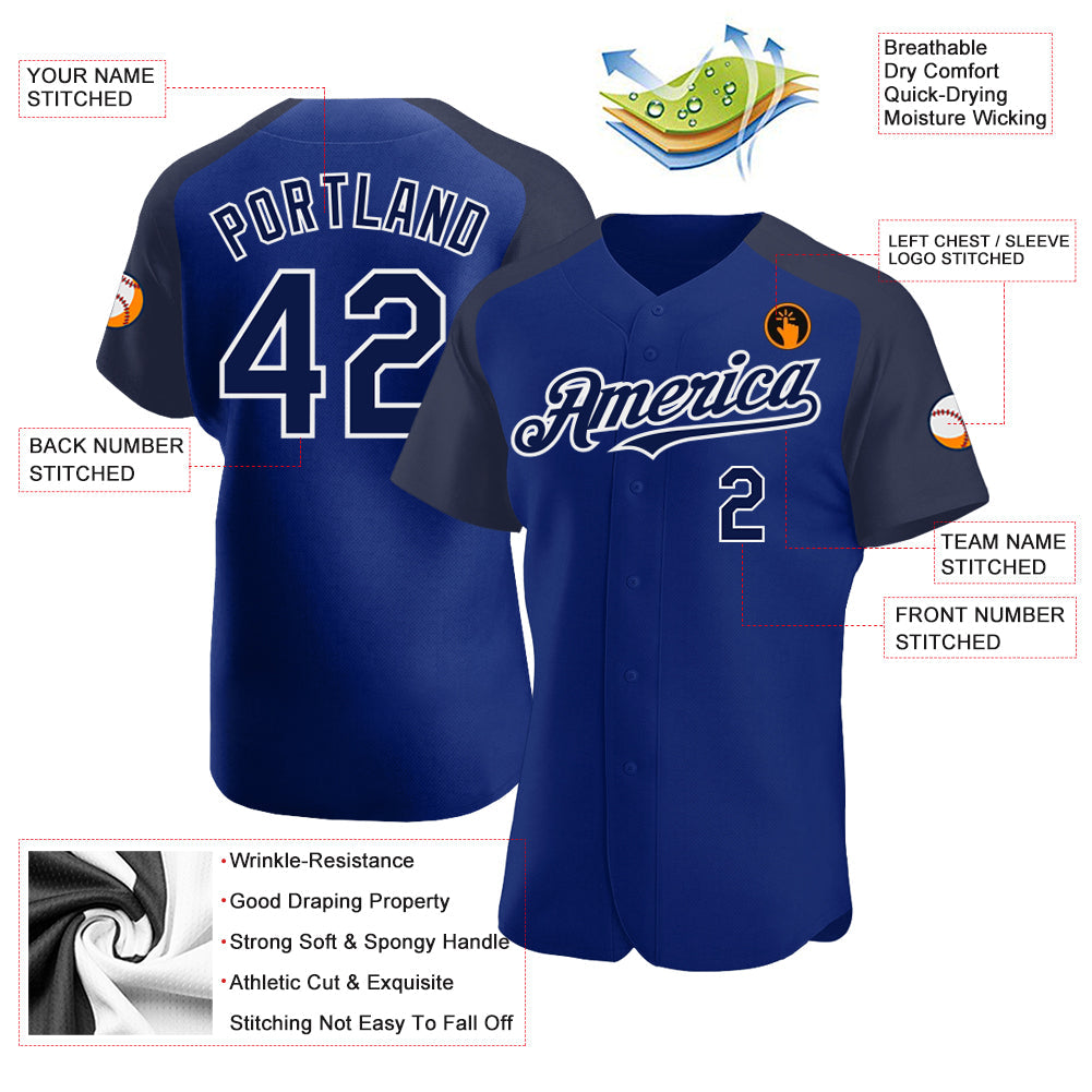 Custom Royal Navy-White Authentic Raglan Sleeves Baseball Jersey - Sky-Custom