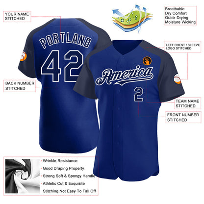 Custom Royal Navy-White Authentic Raglan Sleeves Baseball Jersey - Sky-Custom
