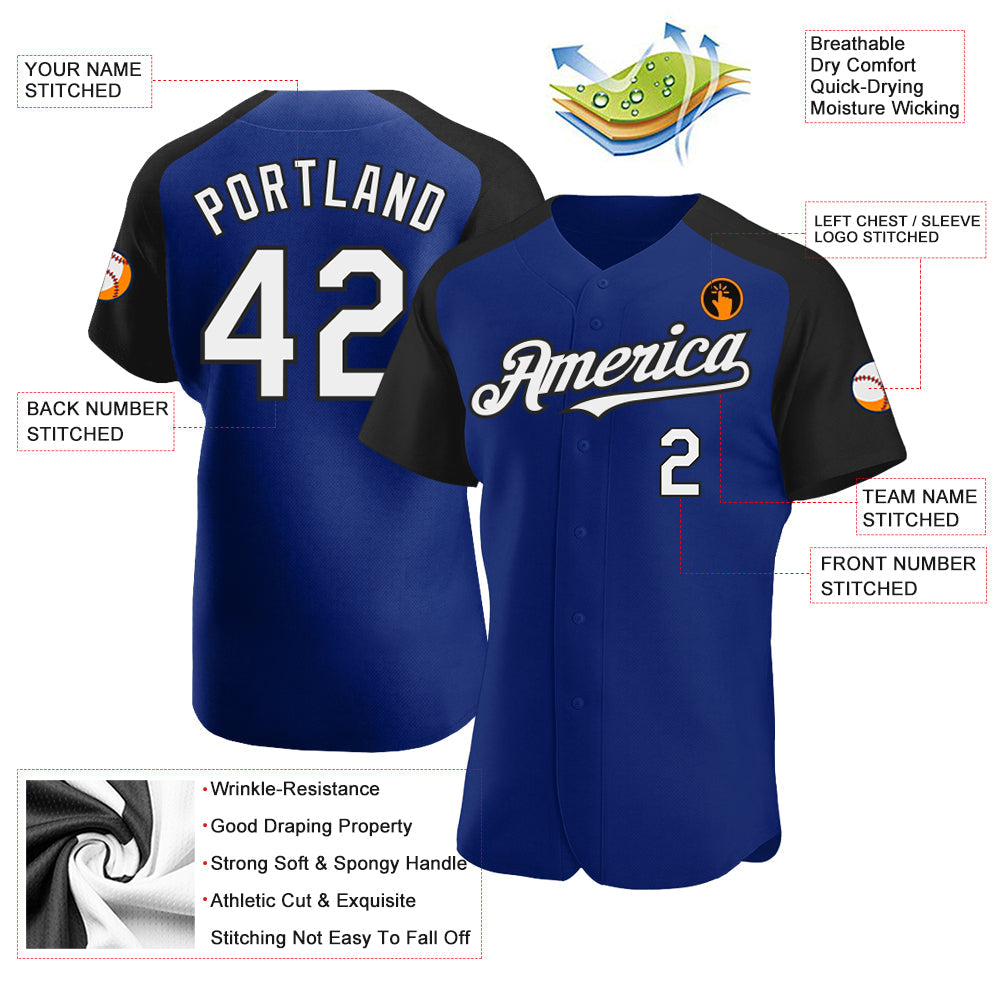 Custom Royal White-Black Authentic Raglan Sleeves Baseball Jersey - Sky-Custom