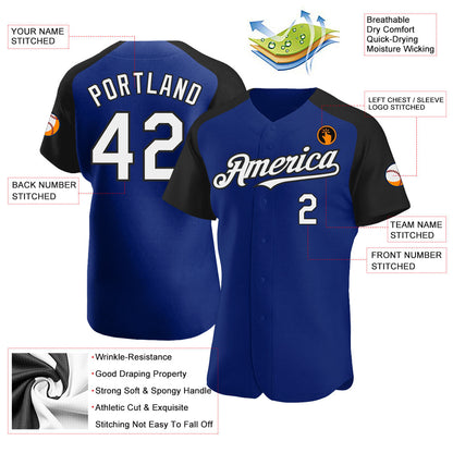 Custom Royal White-Black Authentic Raglan Sleeves Baseball Jersey - Sky-Custom