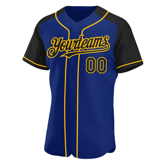 Custom Royal Black-Gold Authentic Raglan Sleeves Baseball Jersey - Sky-Custom