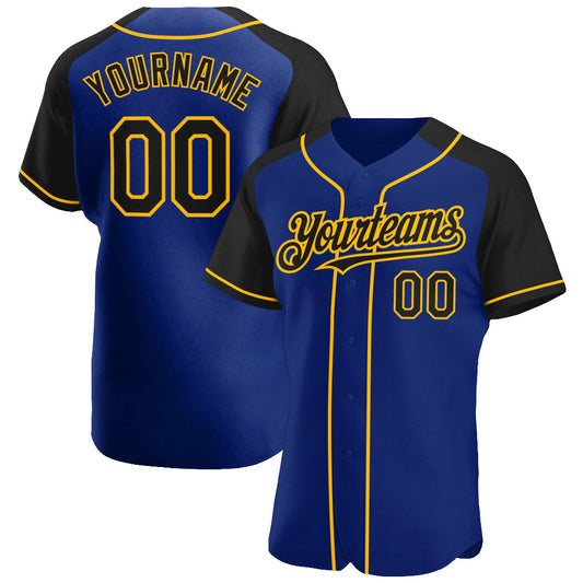 Custom Royal Black-Gold Authentic Raglan Sleeves Baseball Jersey - Sky-Custom