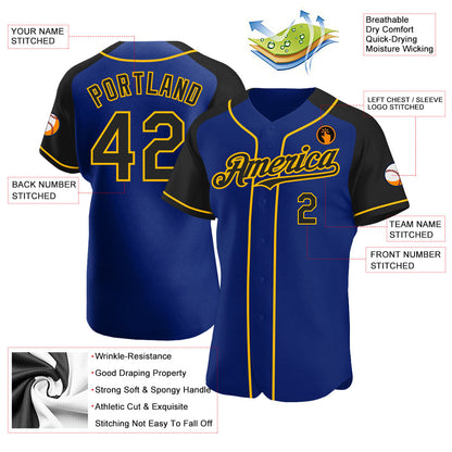 Custom Royal Black-City Cream Authentic Raglan Sleeves Baseball Jersey - Sky-Custom