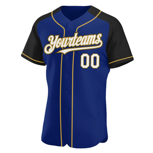 Custom Royal White Black-Old Gold Authentic Raglan Sleeves Baseball Jersey - Sky-Custom