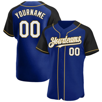 Custom Royal White Black-Old Gold Authentic Raglan Sleeves Baseball Jersey - Sky-Custom