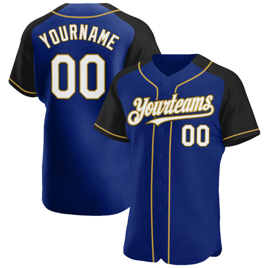 Custom Royal White Black-Old Gold Authentic Raglan Sleeves Baseball Jersey - Sky-Custom