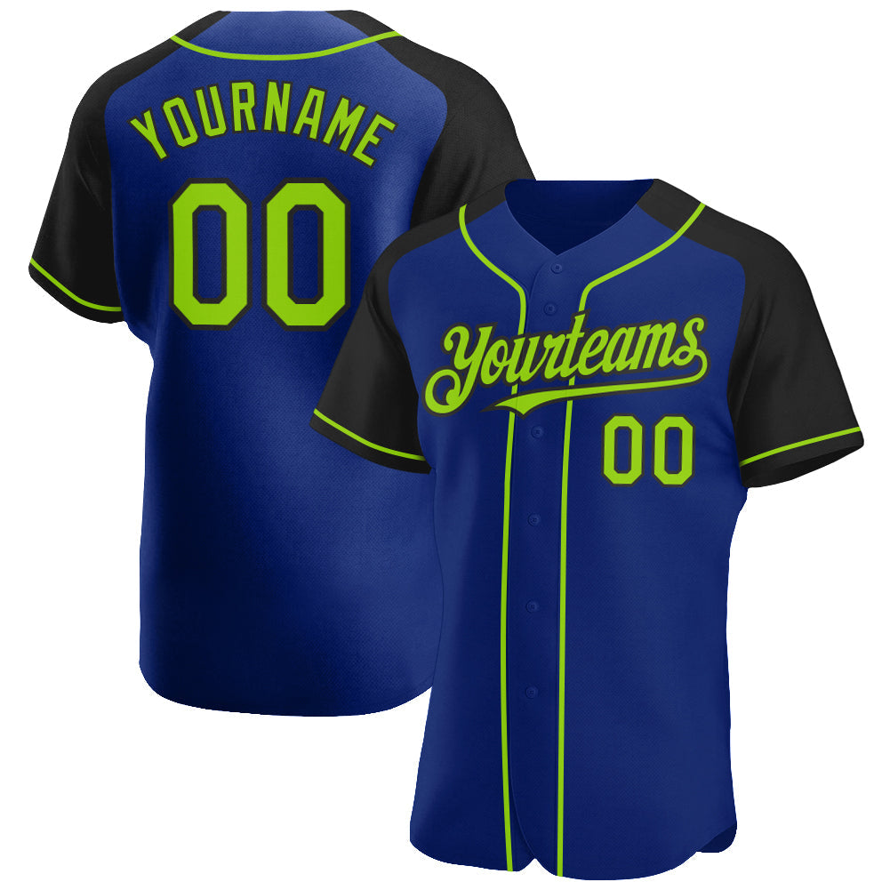 Custom Royal Neon Green-Black Authentic Raglan Sleeves Baseball Jersey - Sky-Custom