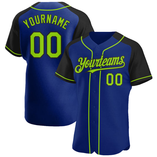 Custom Royal Neon Green-Black Authentic Raglan Sleeves Baseball Jersey - Sky-Custom