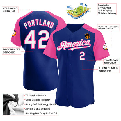 Custom Royal White-Pink Authentic Raglan Sleeves Baseball Jersey - Sky-Custom