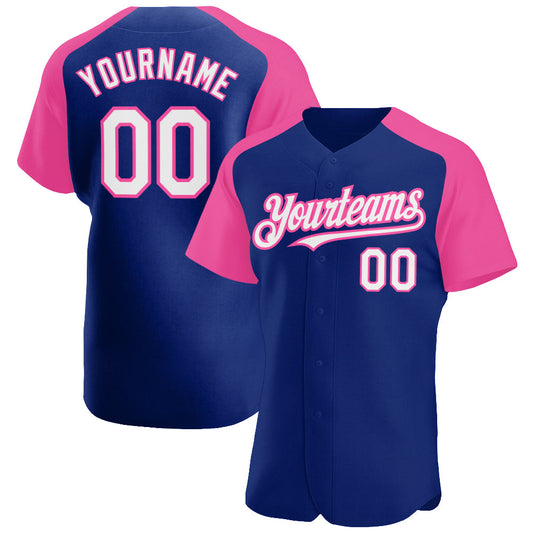 Custom Royal White-Pink Authentic Raglan Sleeves Baseball Jersey - Sky-Custom
