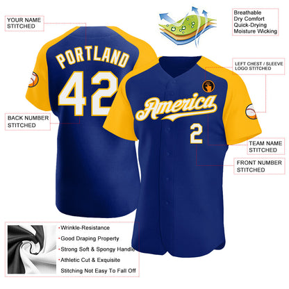 Custom Royal White-Gold Authentic Raglan Sleeves Baseball Jersey - Sky-Custom