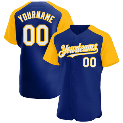Custom Royal White-Gold Authentic Raglan Sleeves Baseball Jersey - Sky-Custom