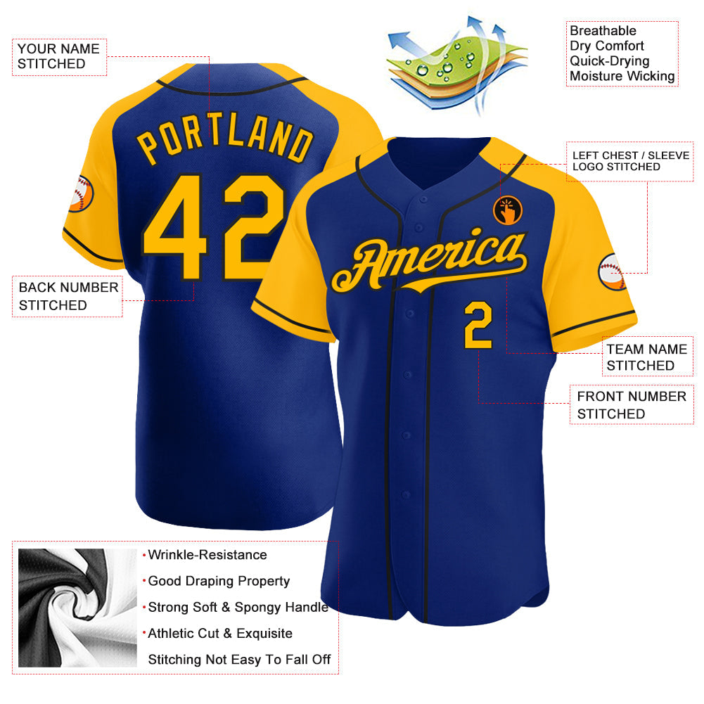Custom Royal Gold-Black Authentic Raglan Sleeves Baseball Jersey - Sky-Custom