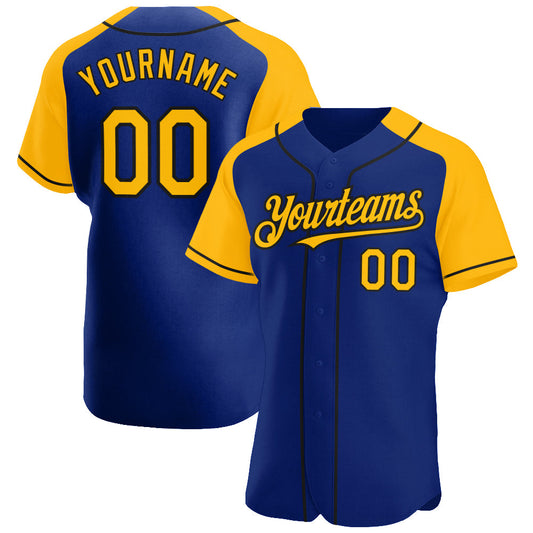Custom Royal Gold-Black Authentic Raglan Sleeves Baseball Jersey - Sky-Custom