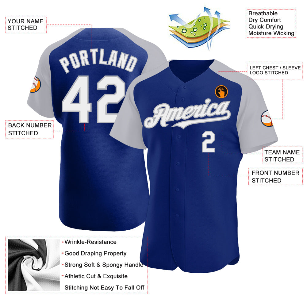 Custom Royal White-Gray Authentic Raglan Sleeves Baseball Jersey - Sky-Custom