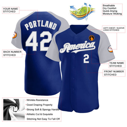 Custom Royal White-Gray Authentic Raglan Sleeves Baseball Jersey - Sky-Custom