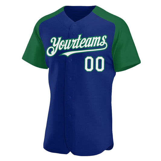Custom Royal White-Kelly Green Authentic Raglan Sleeves Baseball Jersey - Sky-Custom