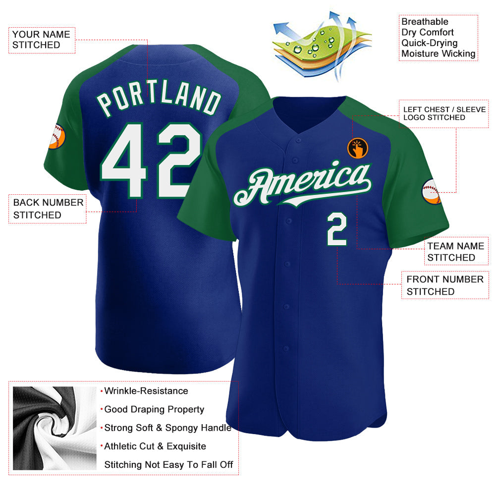 Custom Royal White-Kelly Green Authentic Raglan Sleeves Baseball Jersey - Sky-Custom