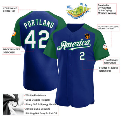 Custom Royal White-Kelly Green Authentic Raglan Sleeves Baseball Jersey - Sky-Custom