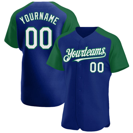 Custom Royal White-Kelly Green Authentic Raglan Sleeves Baseball Jersey - Sky-Custom