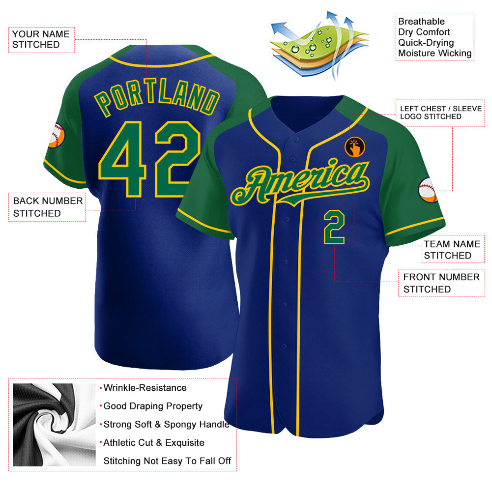 Custom Royal Kelly Green-Yellow Authentic Raglan Sleeves Baseball Jersey - Sky-Custom
