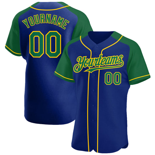 Custom Royal Kelly Green-Yellow Authentic Raglan Sleeves Baseball Jersey - Sky-Custom
