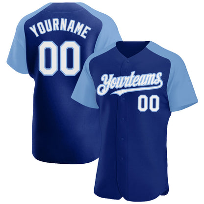 Custom Royal White-Light Blue Authentic Raglan Sleeves Baseball Jersey - Sky-Custom