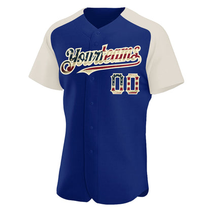 Custom Royal Vintage USA Flag-Cream Authentic Raglan Sleeves Baseball Jersey - Sky-Custom