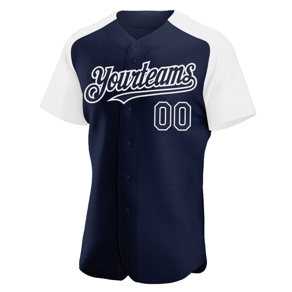 Custom Navy White Authentic Raglan Sleeves Baseball Jersey - Sky-Custom