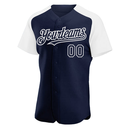 Custom Navy White Authentic Raglan Sleeves Baseball Jersey - Sky-Custom