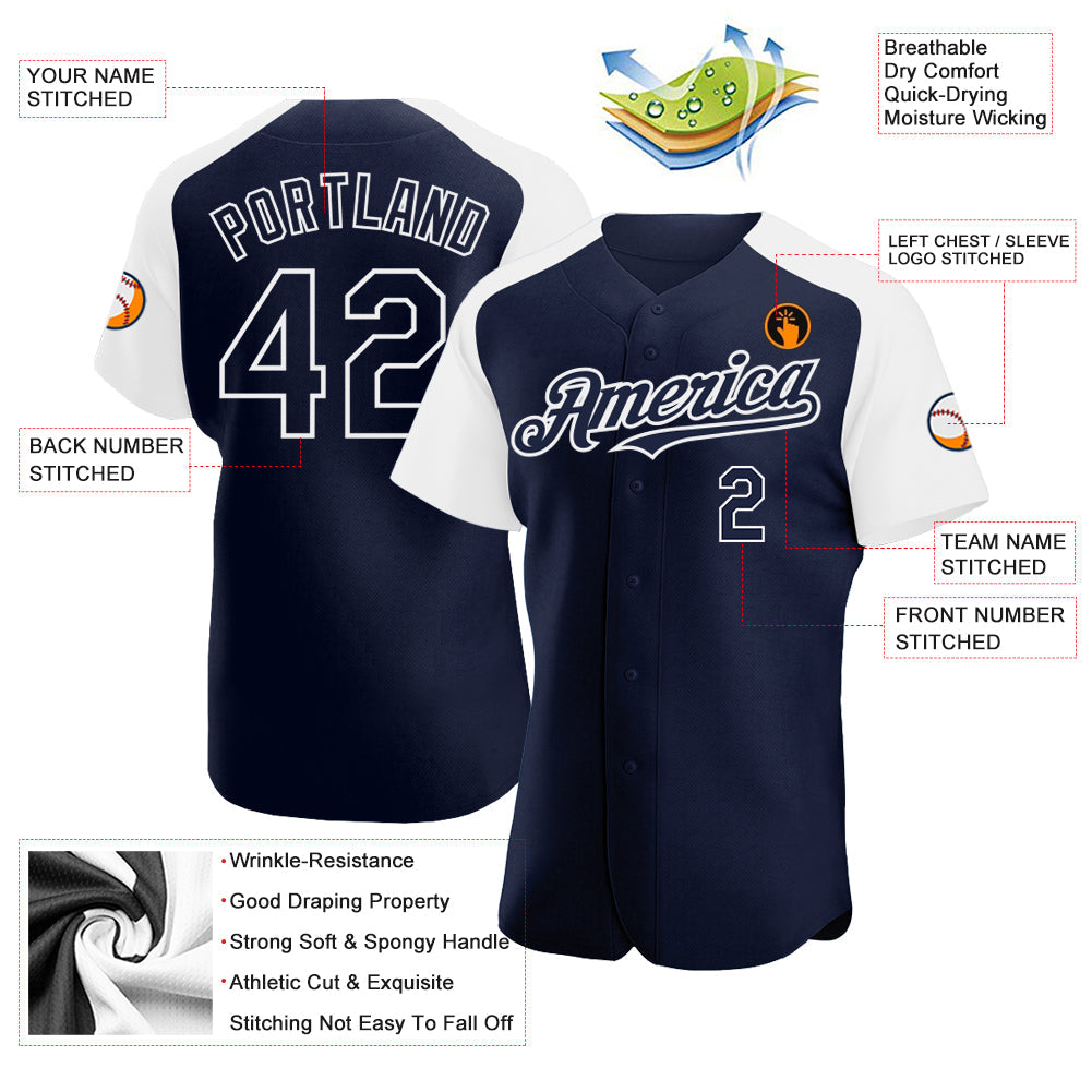 Custom Navy White Authentic Raglan Sleeves Baseball Jersey - Sky-Custom
