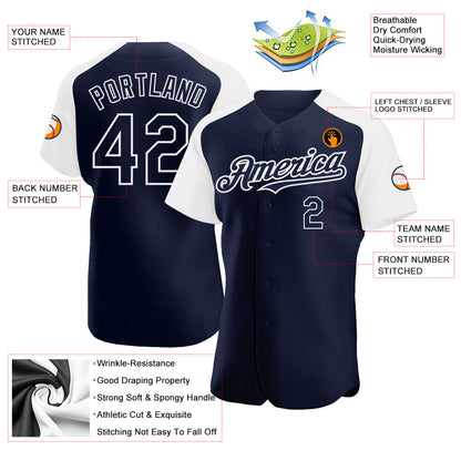 Custom Navy White Authentic Raglan Sleeves Baseball Jersey - Sky-Custom