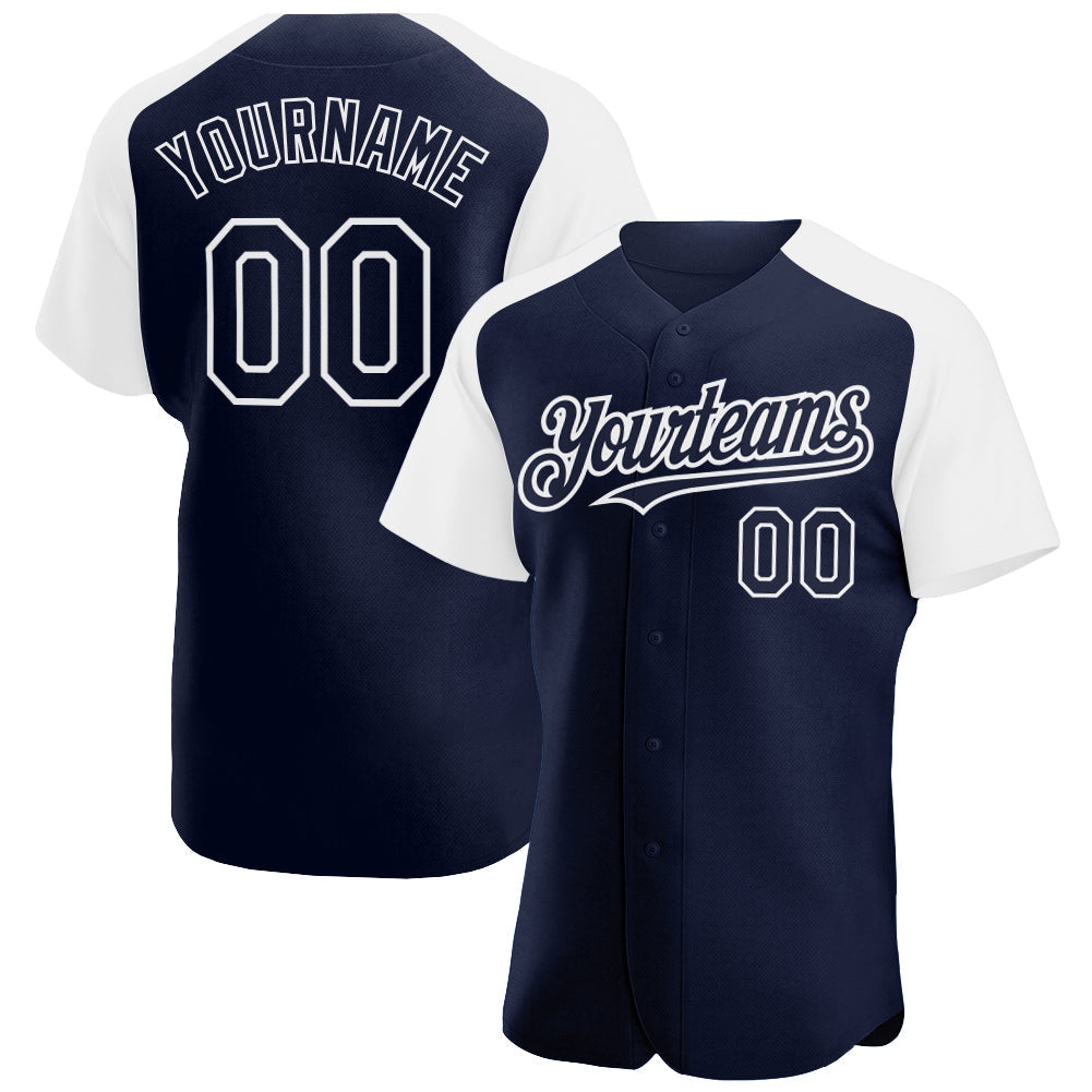 Custom Navy White Authentic Raglan Sleeves Baseball Jersey - Sky-Custom