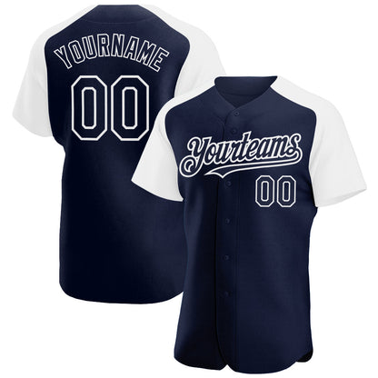 Custom Navy White Authentic Raglan Sleeves Baseball Jersey - Sky-Custom