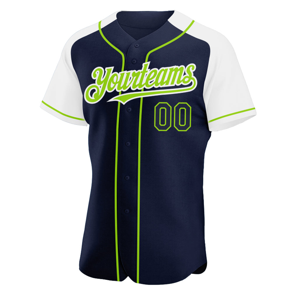 Custom Navy White-Neon Green Authentic Raglan Sleeves Baseball Jersey - Sky-Custom