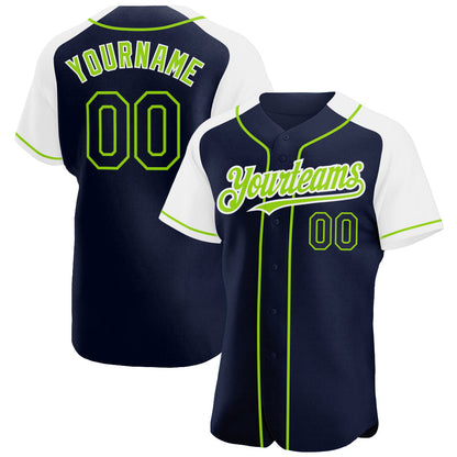 Custom Navy White-Neon Green Authentic Raglan Sleeves Baseball Jersey - Sky-Custom