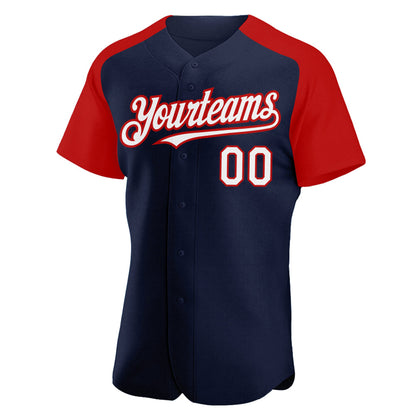 Custom Navy White-Red Authentic Raglan Sleeves Baseball Jersey - Sky-Custom