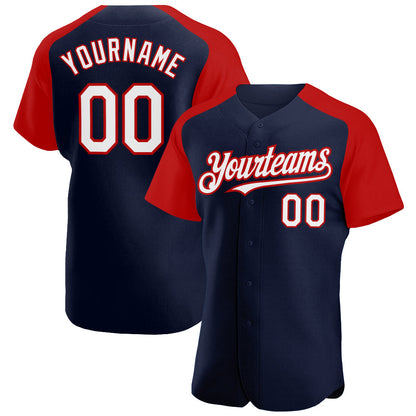 Custom Navy White-Red Authentic Raglan Sleeves Baseball Jersey - Sky-Custom