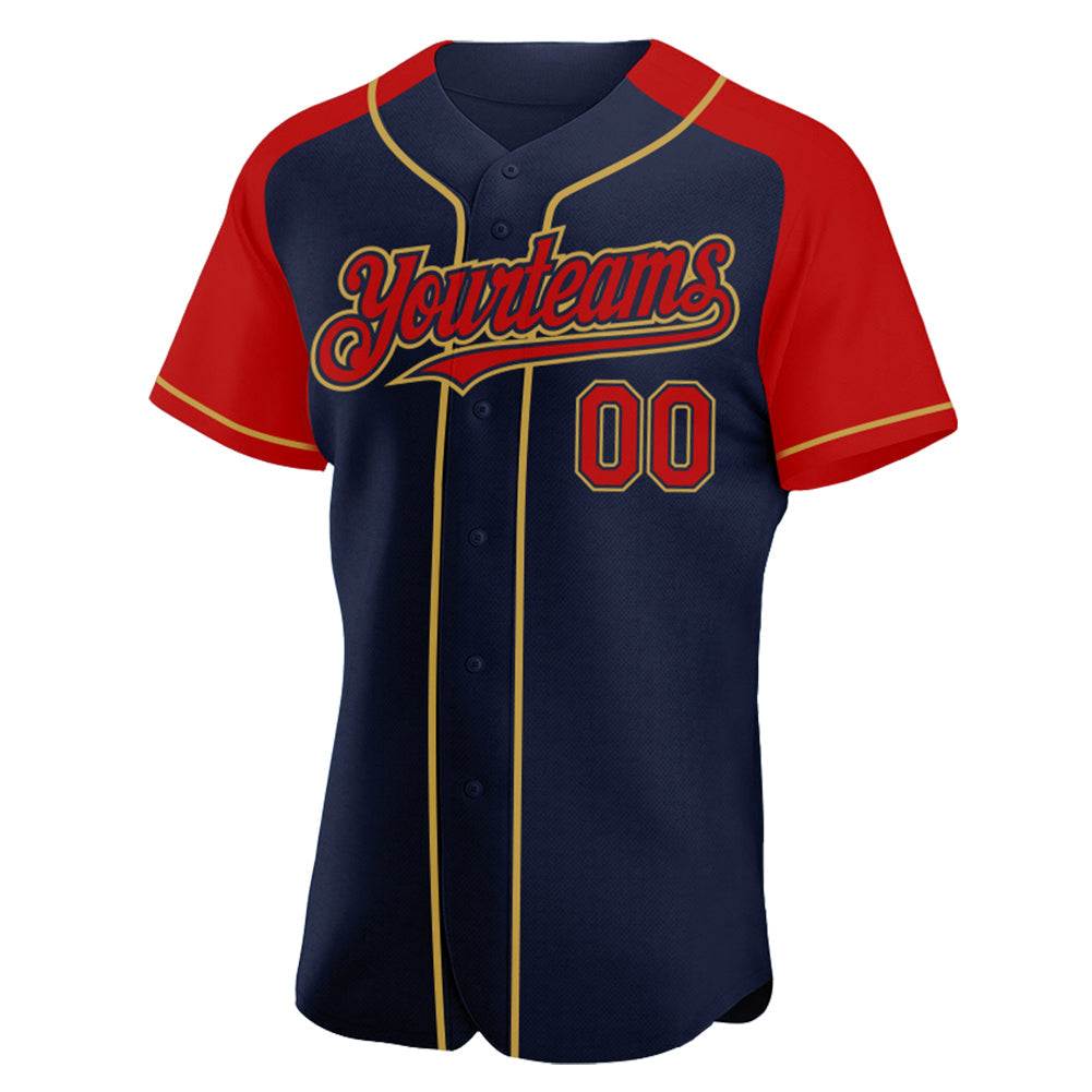 Custom Navy Red-Old Gold Authentic Raglan Sleeves Baseball Jersey - Sky-Custom