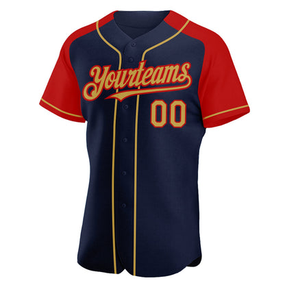Custom Navy Old Gold-Red Authentic Raglan Sleeves Baseball Jersey - Sky-Custom