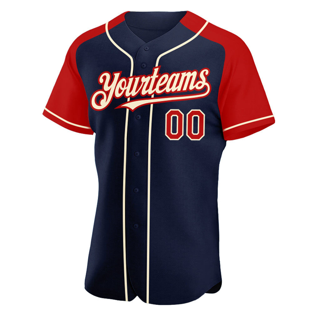 Custom Navy Red-Cream Authentic Raglan Sleeves Baseball Jersey - Sky-Custom