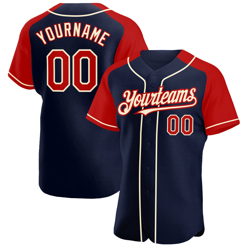 Custom Navy Red-Cream Authentic Raglan Sleeves Baseball Jersey - Sky-Custom
