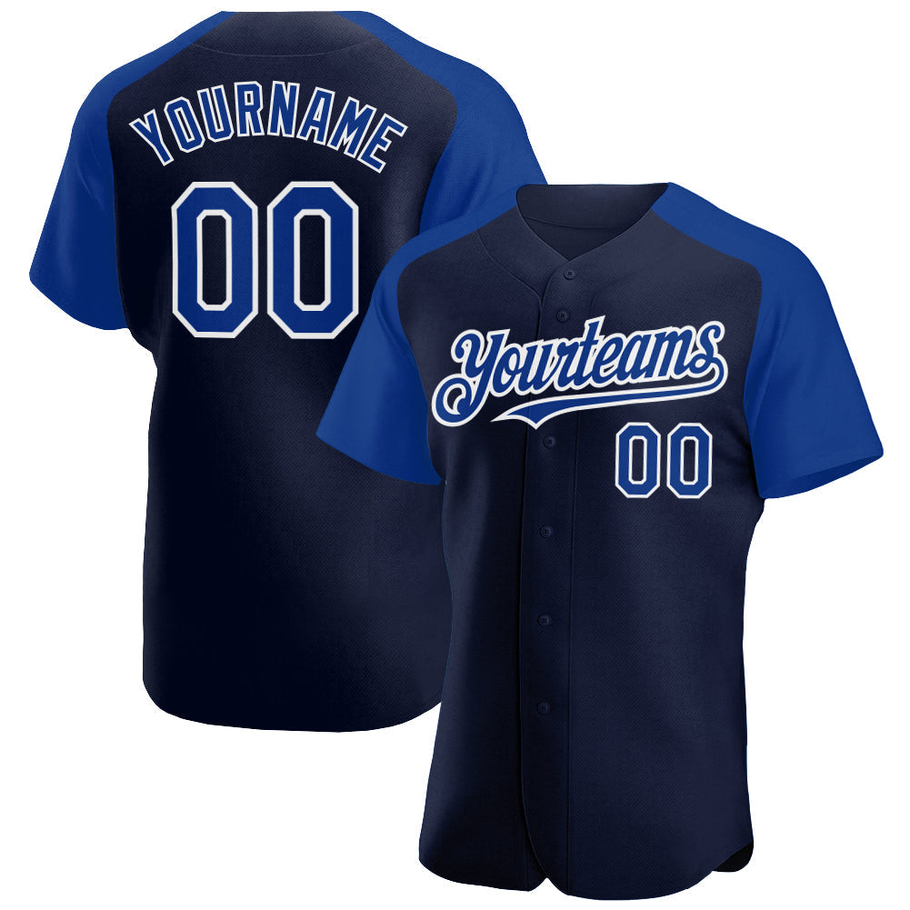 Custom Navy Royal-White Authentic Raglan Sleeves Baseball Jersey - Sky-Custom