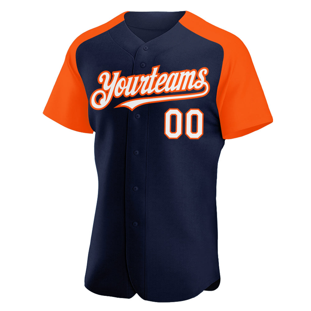 Custom Navy White-Orange Authentic Raglan Sleeves Baseball Jersey - Sky-Custom
