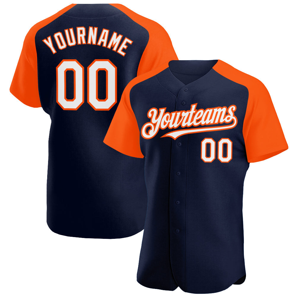 Custom Navy White-Orange Authentic Raglan Sleeves Baseball Jersey - Sky-Custom