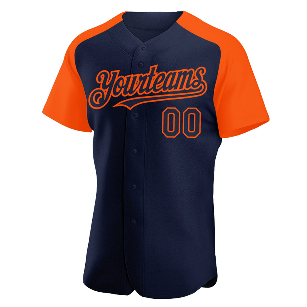 Custom Navy Orange Authentic Raglan Sleeves Baseball Jersey - Sky-Custom