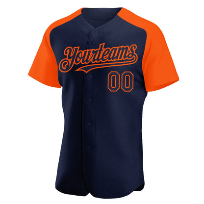 Custom Navy Orange Authentic Raglan Sleeves Baseball Jersey - Sky-Custom