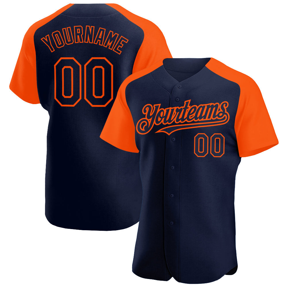 Custom Navy Orange Authentic Raglan Sleeves Baseball Jersey - Sky-Custom